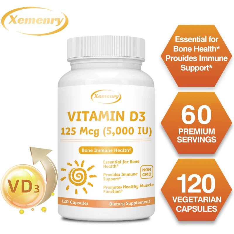 

Vitamin D3 5000IU Capsules - Healthy Muscle Function, Support Immune Health, Strong Bones and Teeth