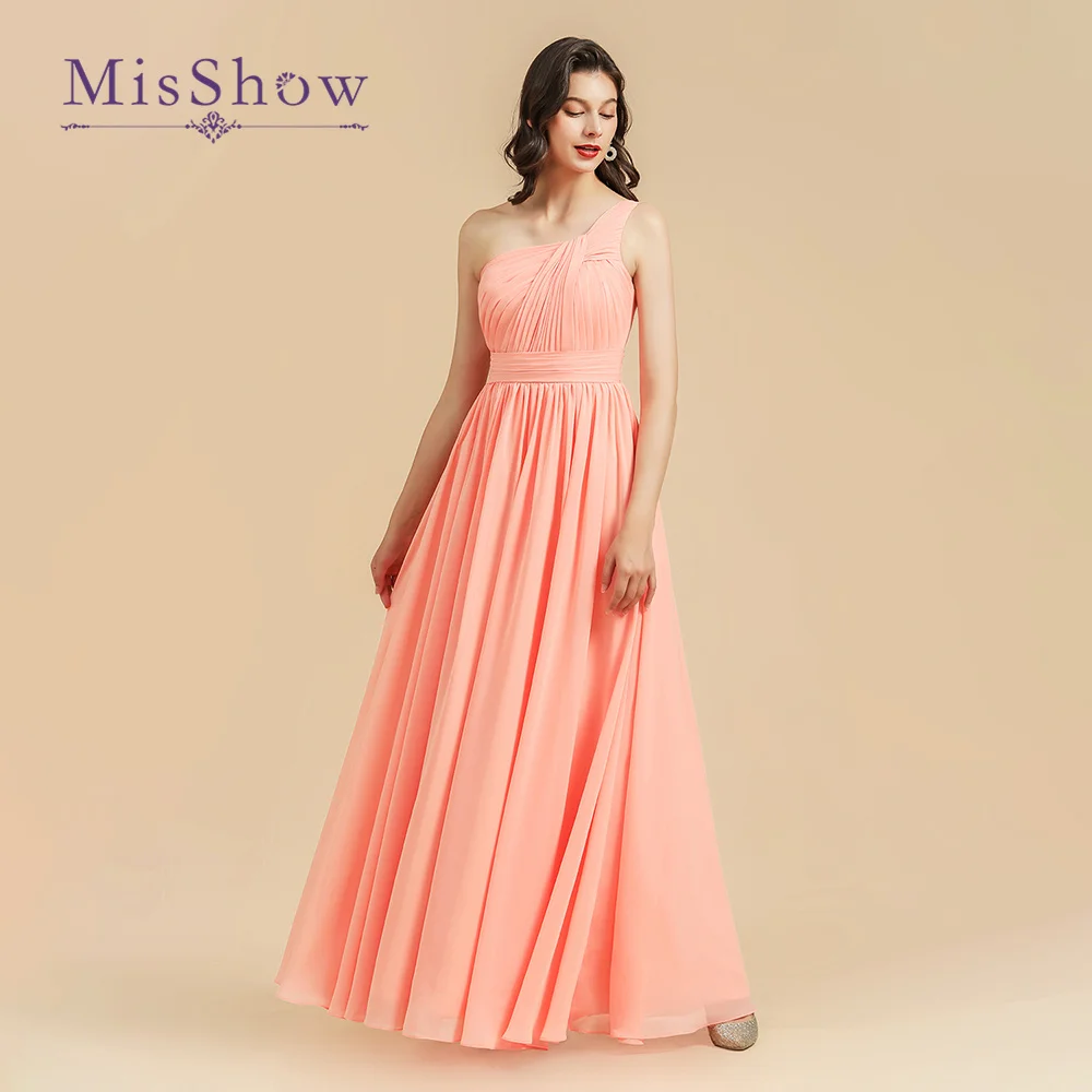 

MisShow BM3000 Custom-Made 50 Colors Orange Pink Bridesmaid Dresses Chiffon One-Shoulder Wedding Evening Dress Robe De Soiree