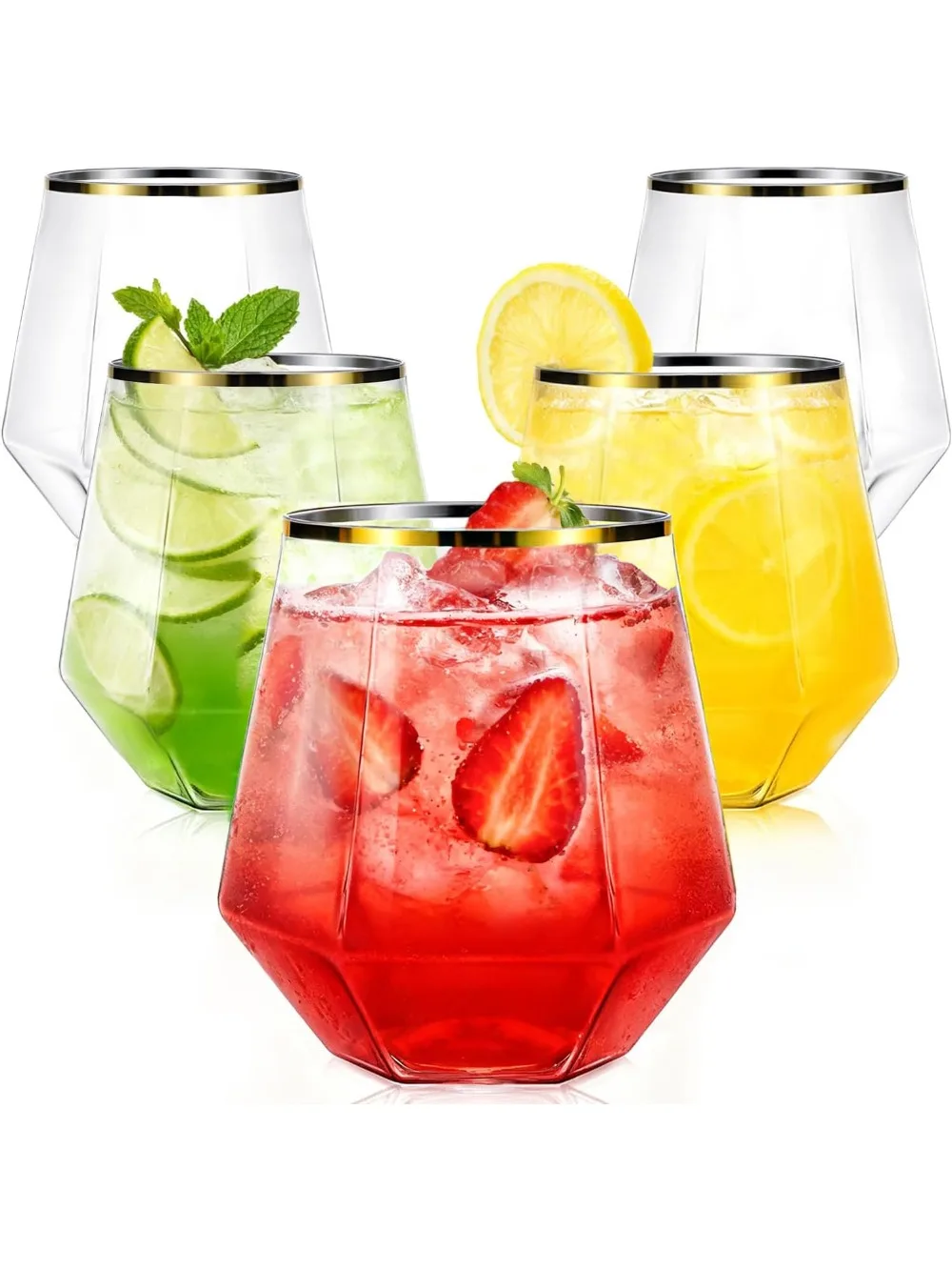 

40 Pack 12 oz Plastic Stemless Wine Glasses, Gold Rim Diamond Design, Unbreakable Disposable Cups