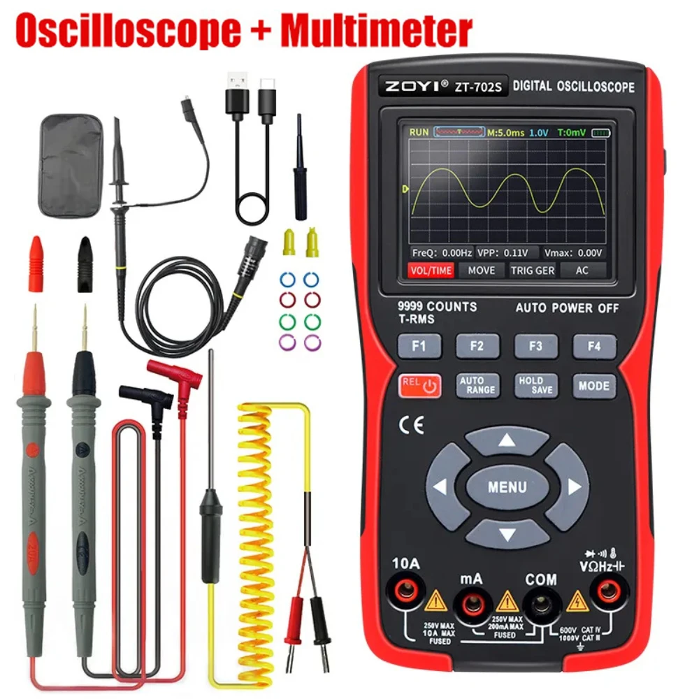 ZT702S 2 In1 Digital Oscilloscope Multimeter 48MSa/s True RMS 1000V Multiteter Electrician Current Capacitance Resistance Tester