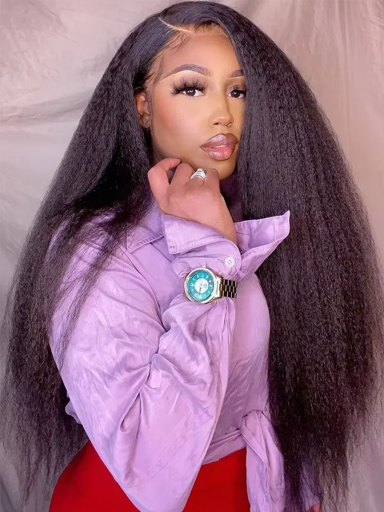 

Peruvian Kinky Straight 30 inches 13x6 Lace Front Human Hair Wigs Pre Pluck 13x4 Hd Lace Frontal Wigs For Women Coarse Yaki
