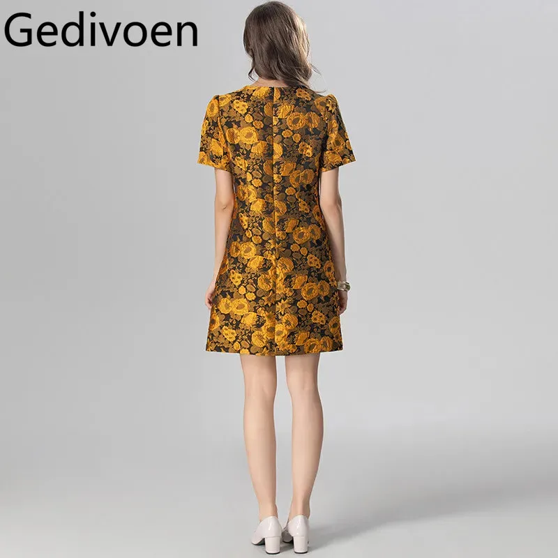 Gedivoen Fashion Design Abito estivo da donna Jacquard Perline Cristallo Manica corta High Street Mini abiti arancioni