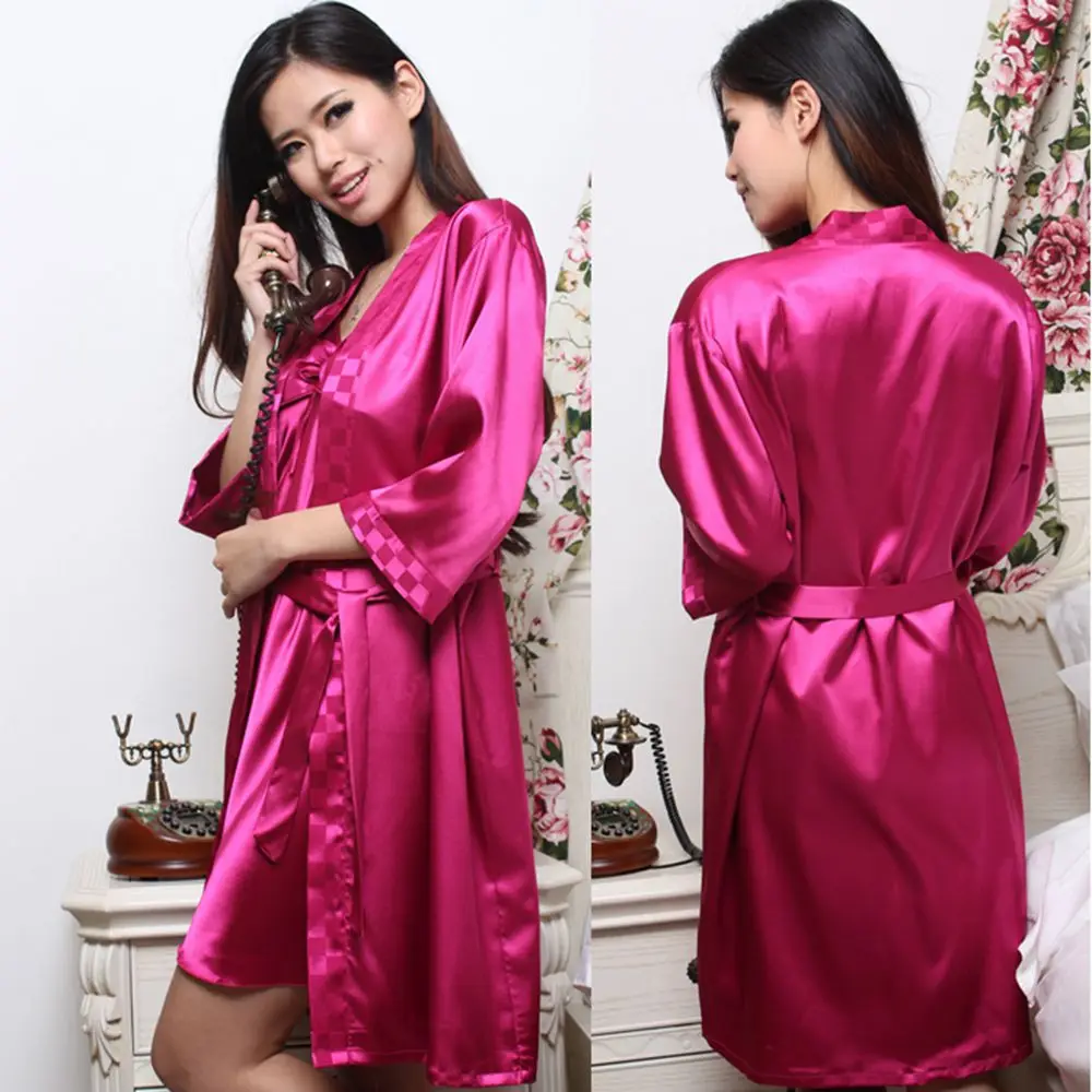 Rose Red Two-set Robes Nightgown Women New Brand Candy Colors Sexy Red Bath Robe Sleepwear Fashion Loose Large Size Silk Robe