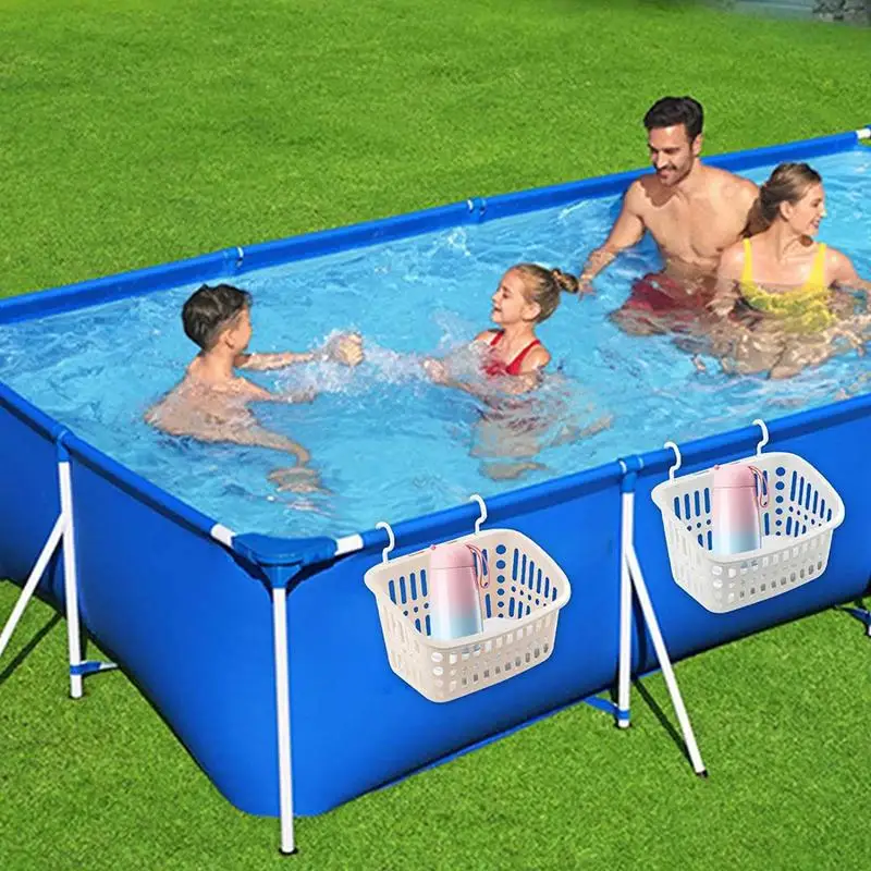 

Pool Side Basket Pool Side Organizer Expandable Above Ground Pool Organizer Pool Side Storage Basket with Pool Cup Holder