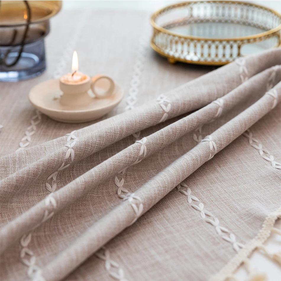Cotton Linen Round Tassels Tablecloth, Dust-Proof Table Cover,For Dinner Party Wedding Coffee Table Kitchen Decor