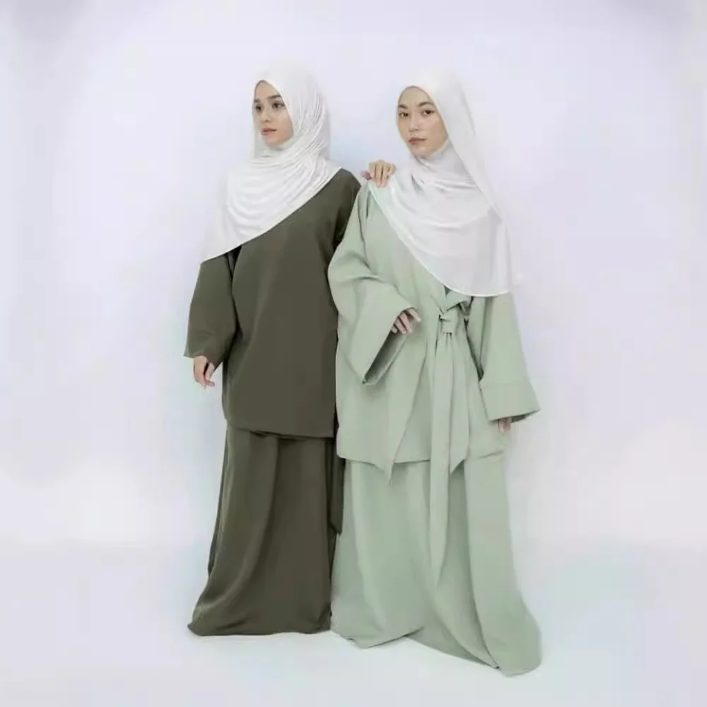 Muslim Women Matching Sets Long Sleeve Solid Color Tops And Loose skirt Suits Elegant Fashion Casual Tracksuit Kaftan 2024 