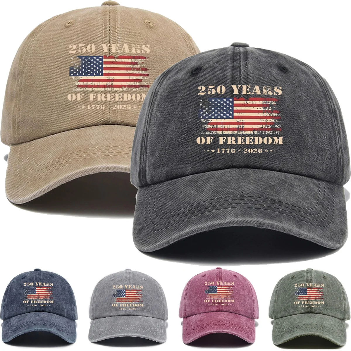 1pc US 250th Anniversary Cap Washed Print Cap,Unisex Adjustable Retro Patriotic Cap US 250th Anniversary Tribute Trucker Hat