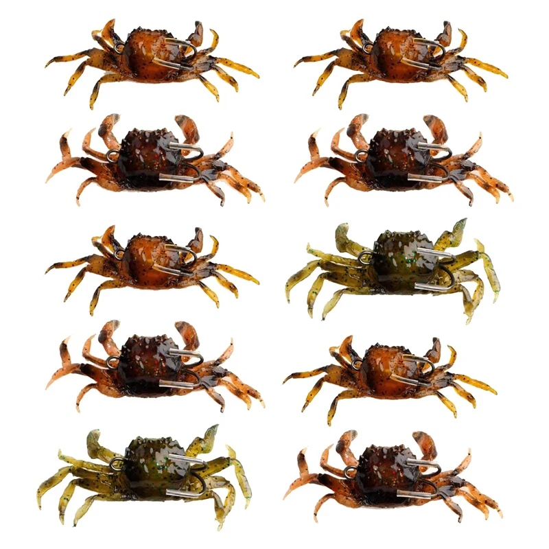 10PCS Artificial Crab Baits 3D Simulation Crab Lures With Sharp Hooks Sea Fishing Crab Bait Traps Fishing Accessories