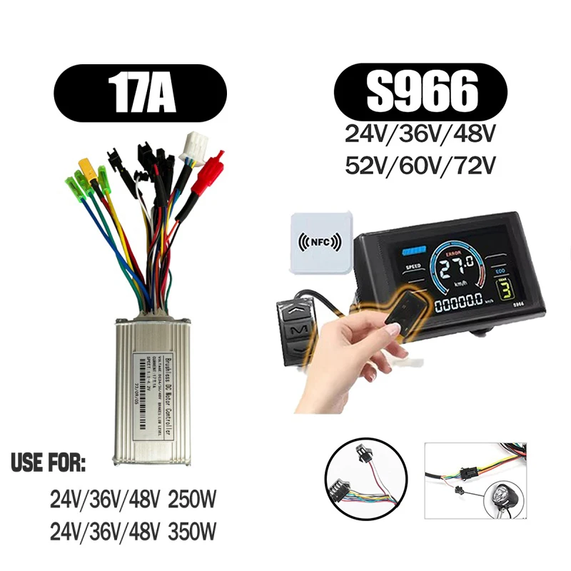 17A Sensorless Ebike Controller for Electric Bike 250W 350W Sine Wave Controller with Display S966 NFC Display V889 Uart2 image 3