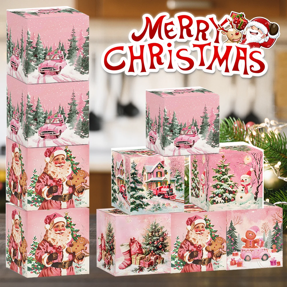 Cajas de papel Kraft de Navidad de dibujos animados de 6 uds., caja de embalaje de regalo para aperitivos y galletas, decoración para fiesta de Navidad, cajas de regalos de Año Nuevo para niños