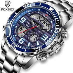 FOXBOX Top Brand Luxury Digital Mens Watches Top Luxury Sport Quartz Wristwatch For Men All Steel Military Waterproof Clock+Box