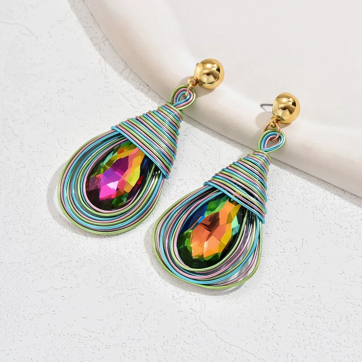 Mysterious Colorful Water Drop Shaped Earrings for Women Geometric Stripe Line Earrings