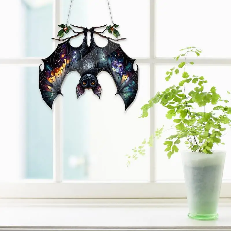 SuncatcherHanging Stained Acrylic Bat Catcher Pendants Wind Chimes Window Car Home Decor Art Hangable Halloween Decoration