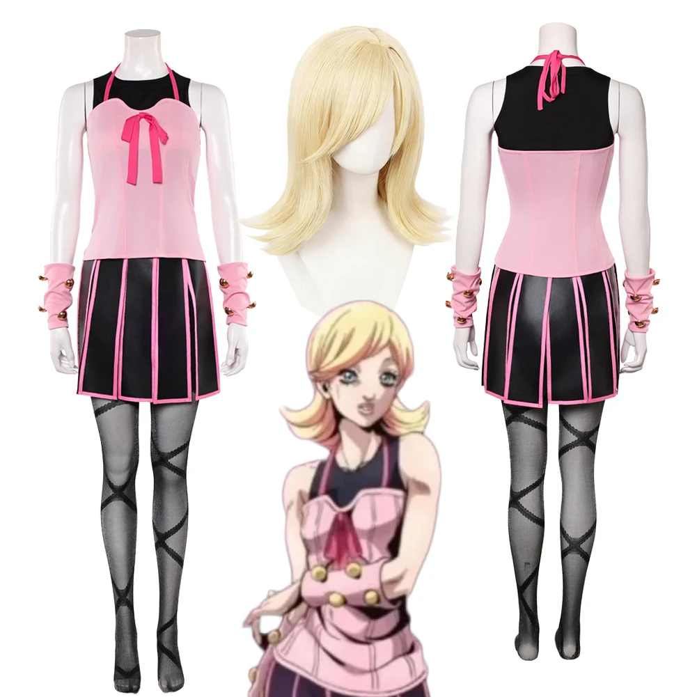 

JoJo Lucy Steel Bizarre Adventure Costume Cosplay Pink Dress Wig Steel Ball Run Clothes Outfits Disguise Halloween Carnival