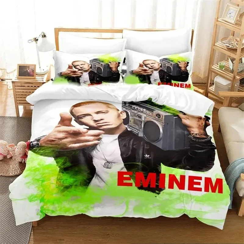 3D Print Eminem Rapper Bedding Set,Duvet Cover Comforter Bed Set Quilt Cover Pillowcase,King Queen Twin Size Boys Girls Adults