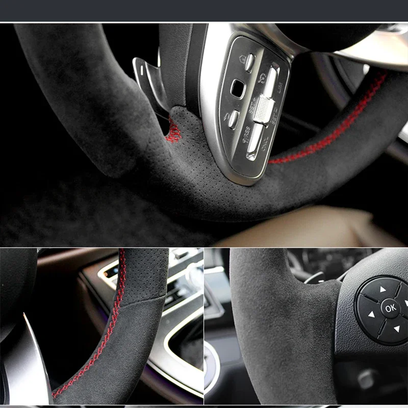 Alcantara Steering Wheel Cover for Mercedes Benz AMG GT C190 R190 W177 2018-2021 Real Alcantara Funda Volante