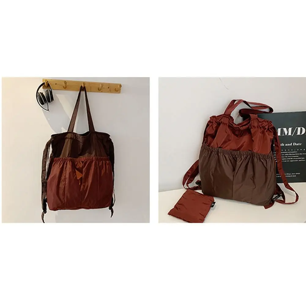 

Large Capacity Foldable Backpack Waterproof Patchwork Color Clash Grocery Handbag Comfortable Handle Multi-functional
