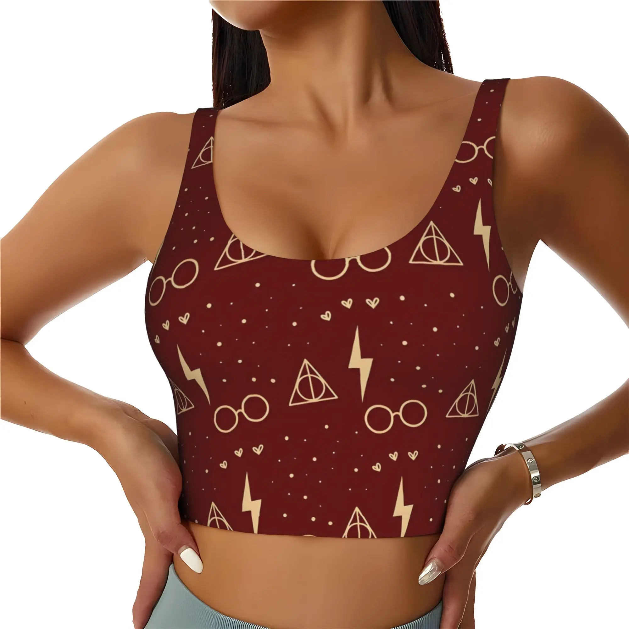 Custom H-Harryed Cartoon High Impact Sports Bras for Women Magic School Seamless Workout Running Crop Tank Tops