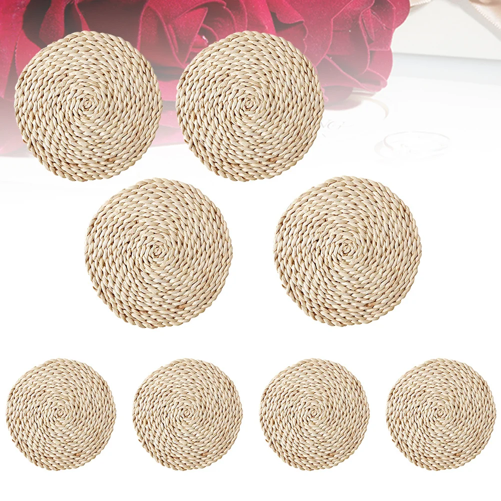 

8Pcs Straw Placemat Thickened Heat Insulation Mat for Table Protection Round Design Suitable for Cup Bowl Dish 11Inch Beige