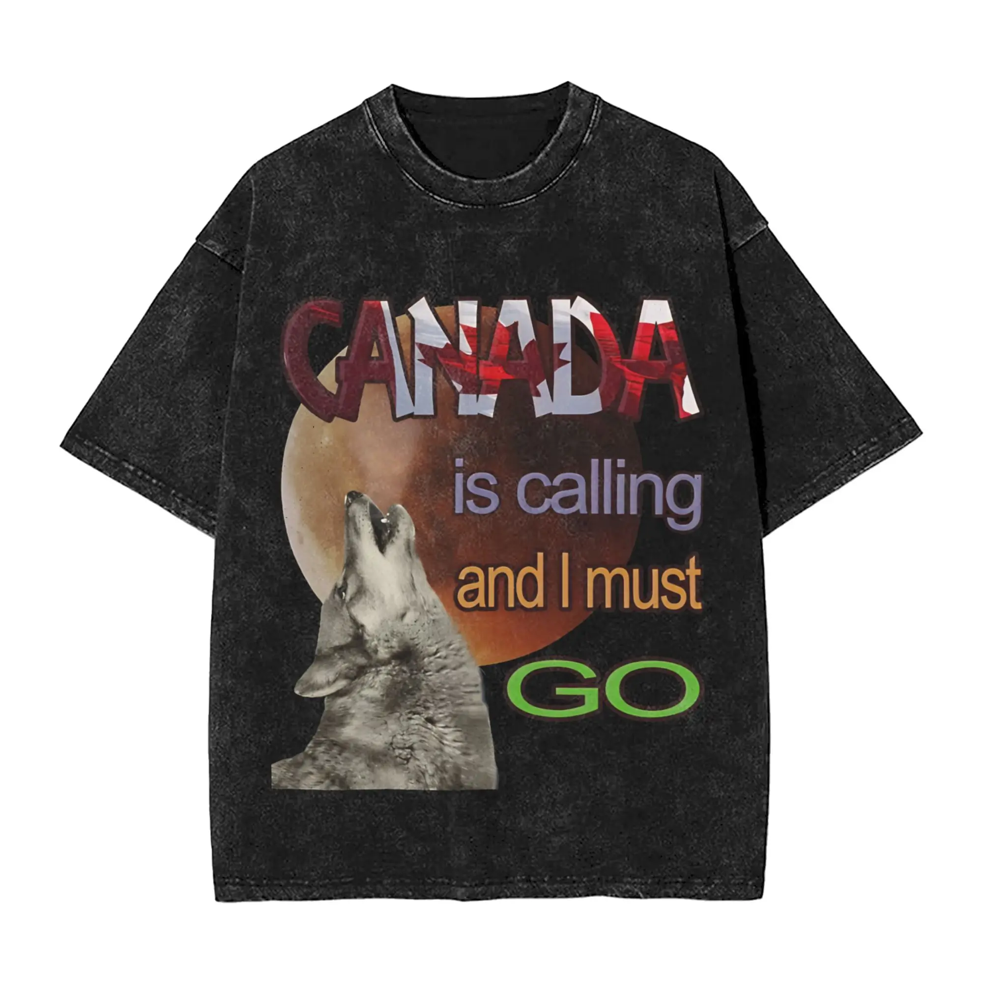 Summer  Funny Canada Is Calling and I Must Go Flag  Washed Shirt Merch Harajuku T-Shirts  Men Women Tees