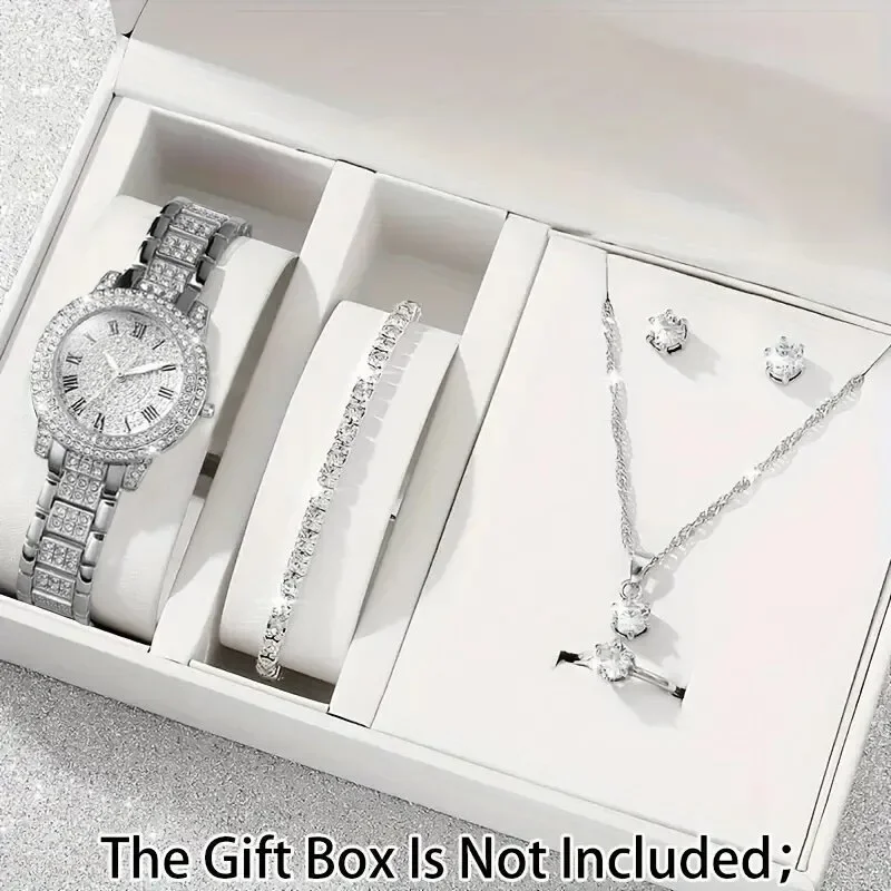 1pc women's casual and fashionable watch+5pc fashionable jewelry texture strap for daily matching, a good choice for gift giving
