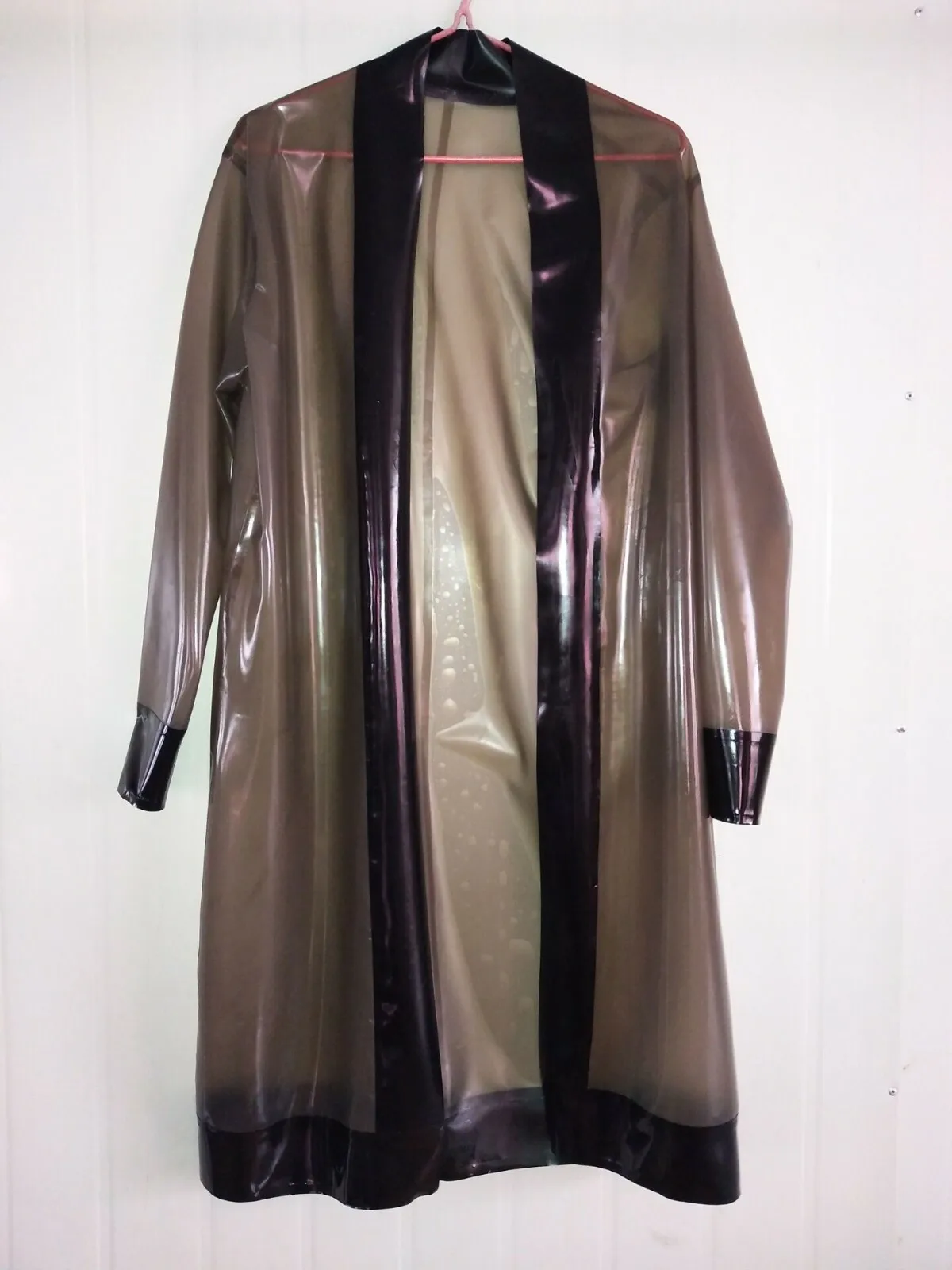 Latex Rubber Club Gummi Mantel Jacke Transparentes Schwarz Lange Pyjama Top 0,4m