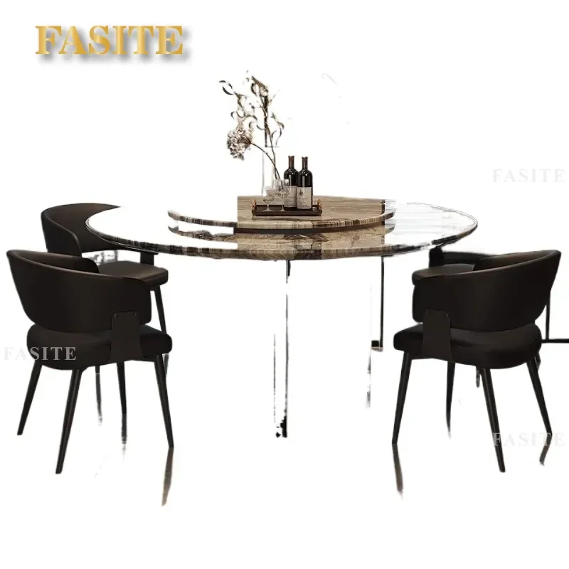 For Natural Marble Round Dining Table Set with Turntable Modern Simple Design Small Apartment Furniture Rotating Top