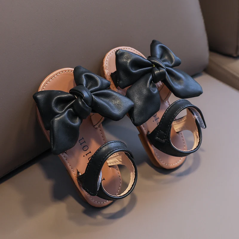 Novo crianças borboleta bowknot princesa sandálias crianças branco preto sapatos de couro festa de casamento do bebê meninas dança desempenho apartamentos