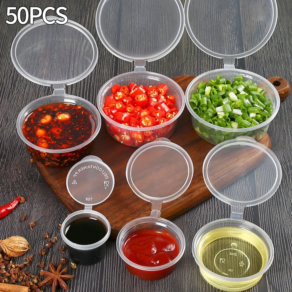 50PCS Transparent Plastic Souffle Cups With Lids – Perfect For Serving Storing And Transporting Sauces And More