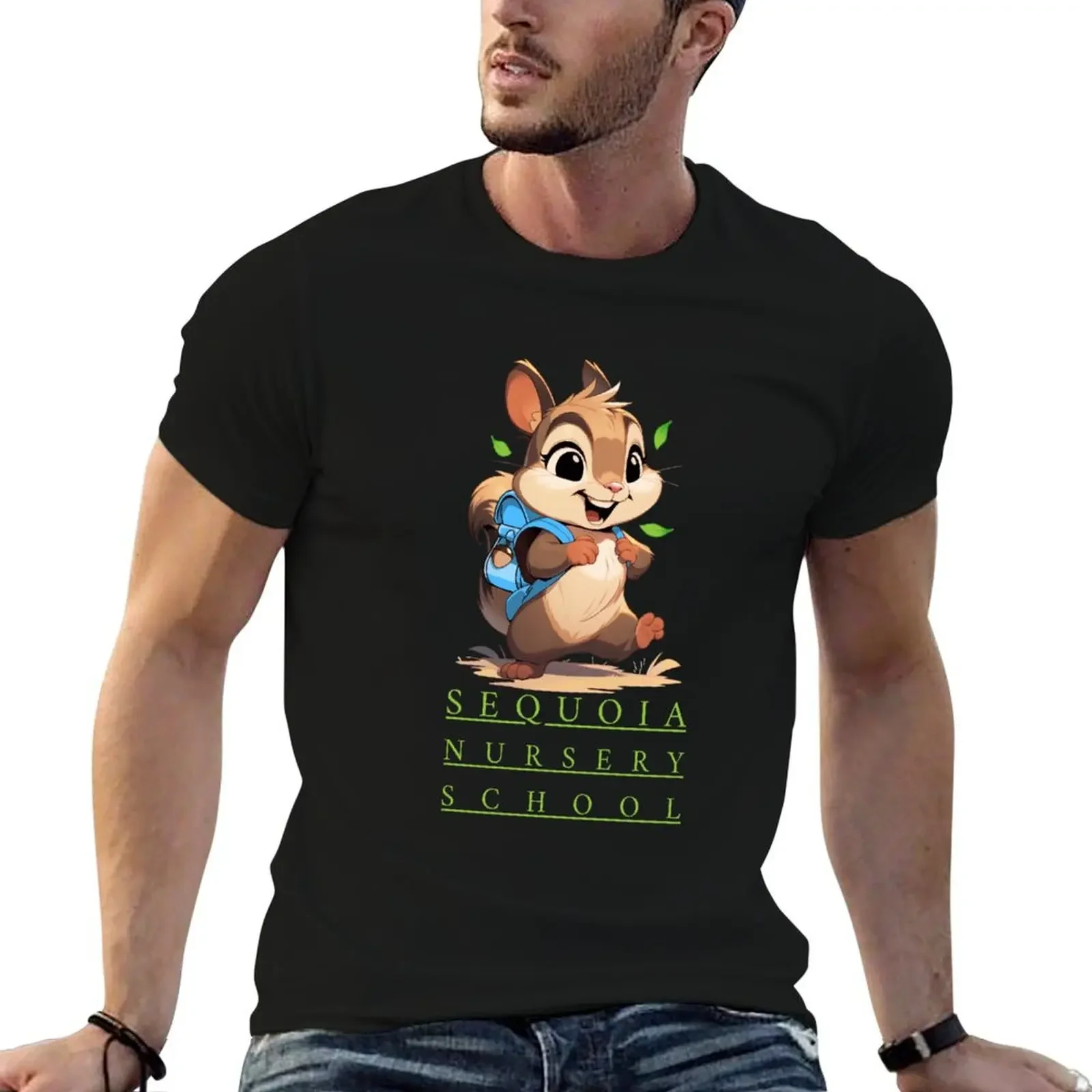 Cheeks the Chipmunk Special Edition - Full Body w Green Text (Best on Black or White) T-Shirt plain tee shirts for men