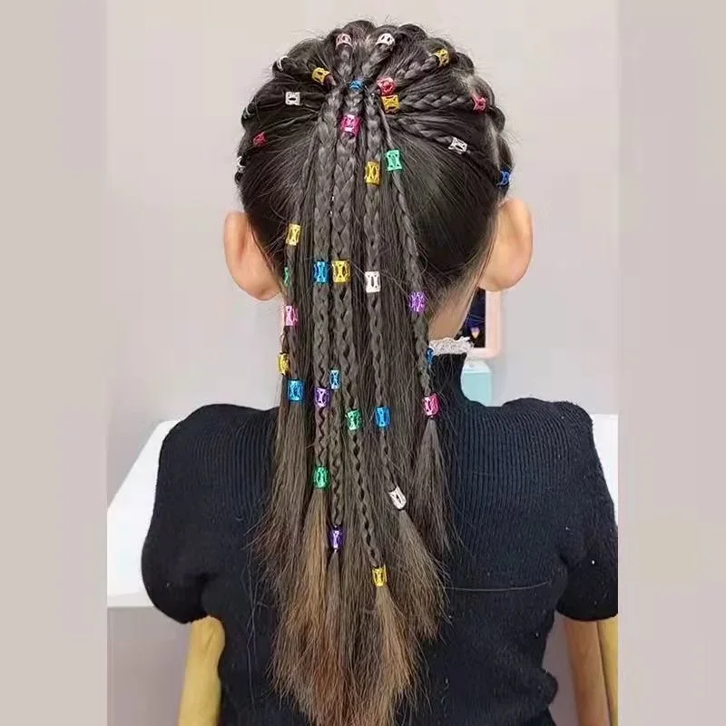 Hot 50-100pcss/bag Adjustable Mixed Color Hair Braids Rings Dreadlock Beads Tubes Hair Rings Cuff Clips Women Kids Hairpin