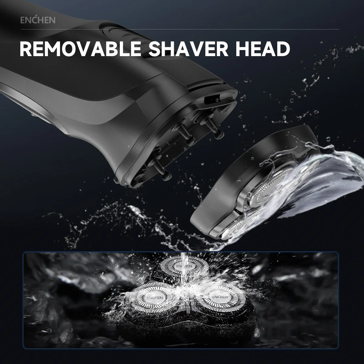 ENCHEN Blackstone-C Replacement  Shaver Head BR-2 Black 1PC 3D Float Tripe Blade Electric Razor Cutter Head 100% Original