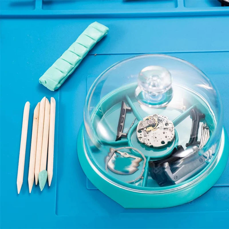 3/5 pçs relógio movimento capa de poeira peças titular bandeja peças protetor à prova de umidade anti-poeira cobre caixa de armazenamento conjunto de ferramentas