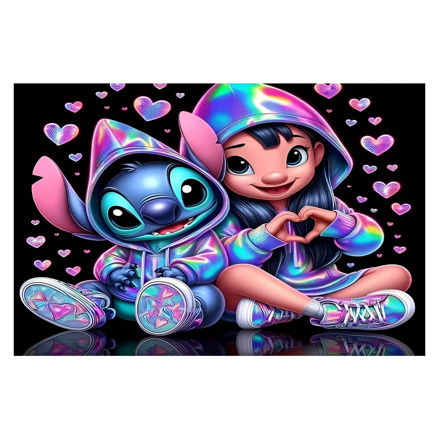    ديزني ستيتش آند جيرل مع نسيج حائط ثلاثي الأبعاد على شكل قلب لديكور مريح وغرفة ديكور خلفية من القماش