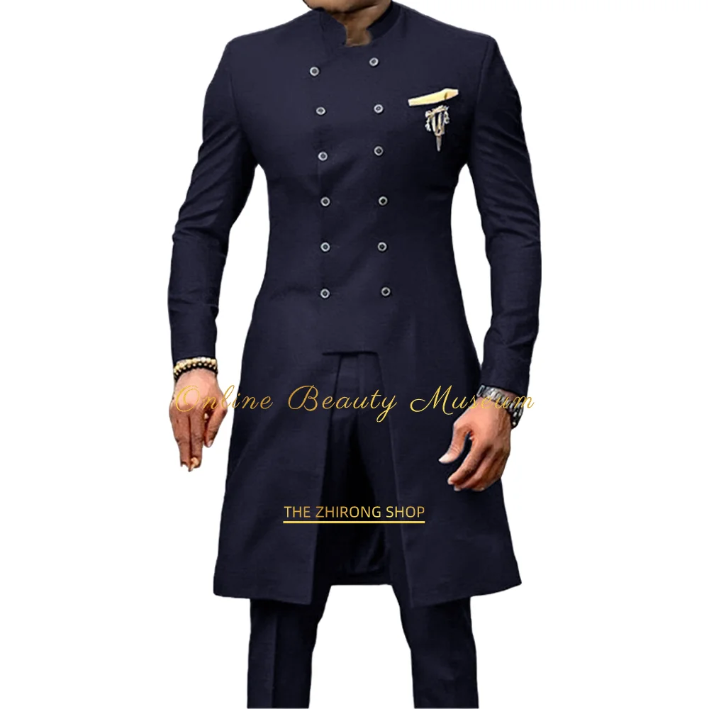 Men\'s 2 Piece African Suit Set Slim Fit Double Breasted Blazer and Pants Traditional Wedding Prom Tuxedo Suits