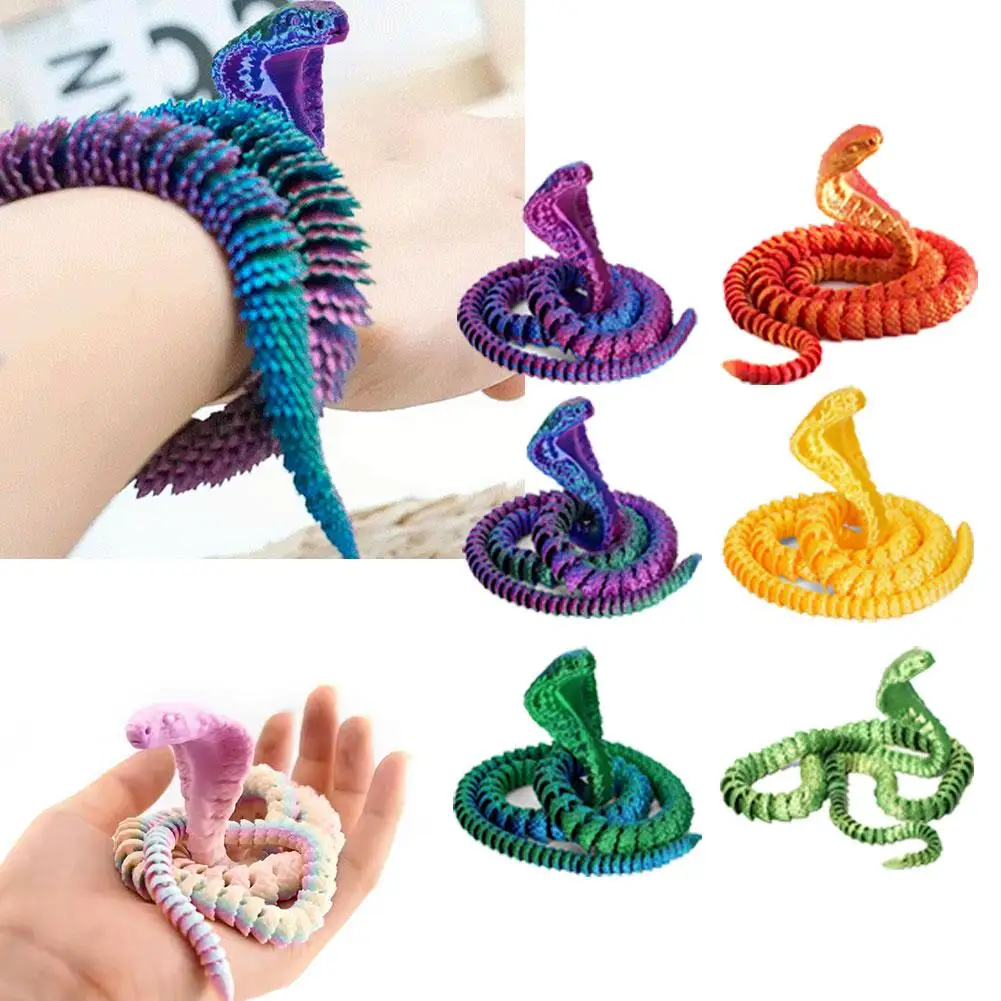 3D 프린트 코브라 뱀 장난감 가동 관절 킹 코브라 재미있는 장난감 시뮬레이션 뱀 장난감 가정 사무실 장식 새해 선물