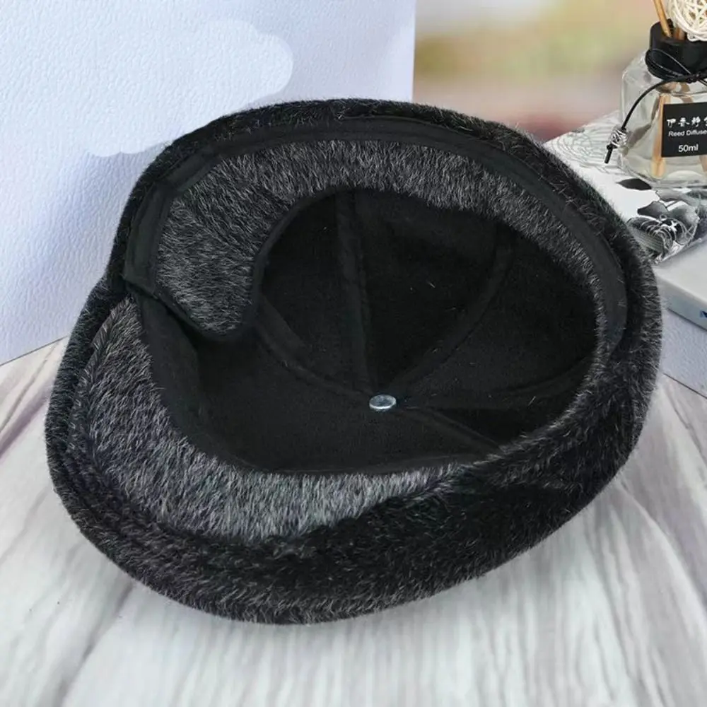 Fashion Faux Fur Newsboy Hat Winter Warm Vintage Flat Cap Outdoor Men Beret