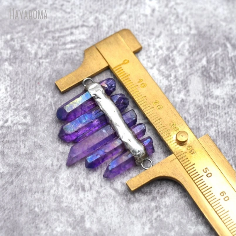 10Pcs Soldered Graduated Free Form Handmade Jewelry Titanium Color Irregular Faceted Purple Clear Crystal Pendant PM29789