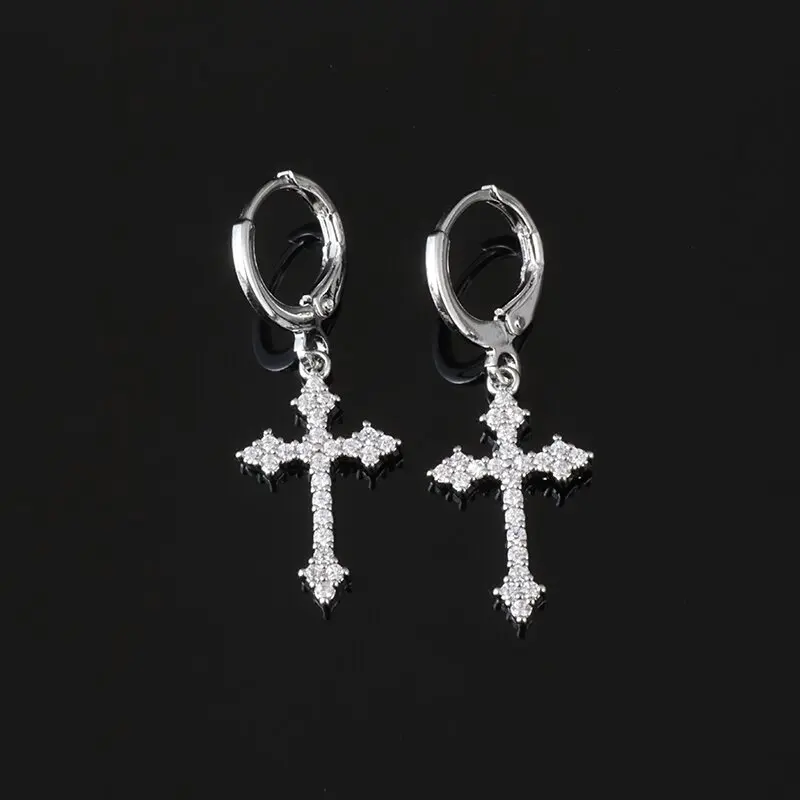 Bling Cross Pendant Earrings Women's Silver Color Hypoallergenic Earrings Ladies Charm Versatile Classy Party Jewelry Gifts