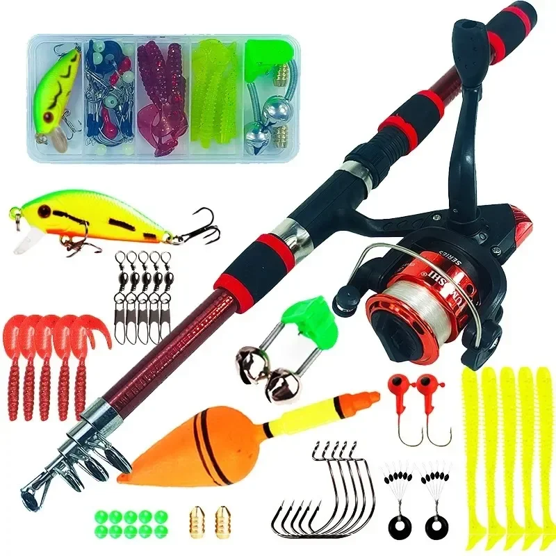 Spinning Fishing Rod and Reel Combo1.8M Telescopic Rod with 5.2:1 3BB Reel Max Drag 5kg Full Fishing Kit  Fishing Set