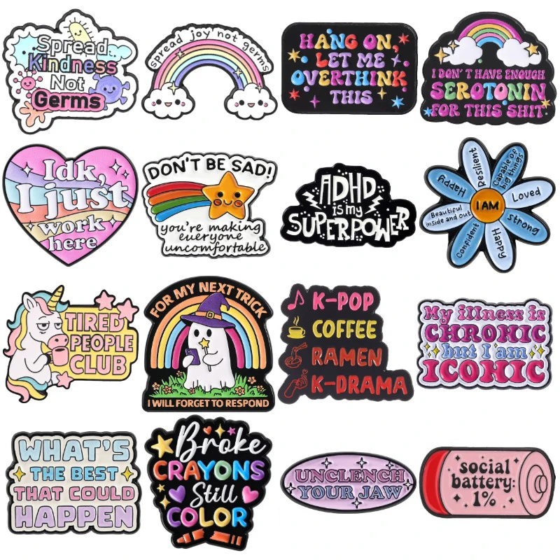 16 estilos de pines de esmalte con citas de arcoíris, broches inspiradores, insignias 'Difunde la bondad, no los gérmenes', joyería sarcástica para TDAH y salud mental, regalo
