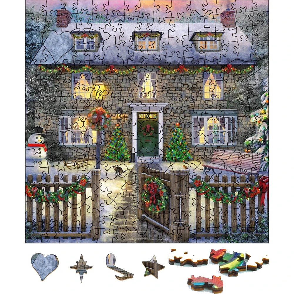 Beautiful Christmas Cottage Wooden Jigsaw Puzzle Festival Gifts Toys For Adults Wood Puzzles Holiday Gift Puzzle Toy For Kids