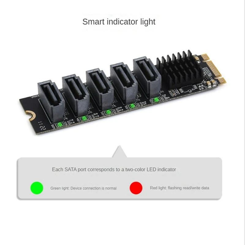 M.2 NGFF SATA To 5-Port SATA3 Expansion Card JM582 Master Chip With Aluminum Alloy Heat Sink Drive Free Support SATA PM