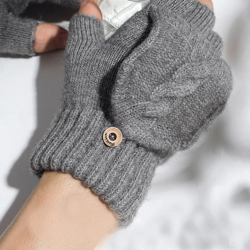 Unisex Wool Knitted Fingerless Flip Gloves Winter Warm Finger Free Touchscreen Glove Men Women Exposed Finger Mittens Gloves