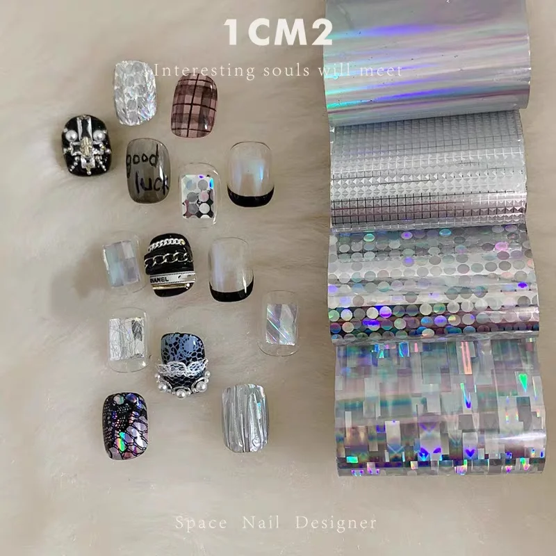 1 rotolo di lamina per unghie in scala di pesce, carta per trasferimento, adesivi per nail art, decalcomanie per manicure a strisce, decorazione per unghie laser trasparente