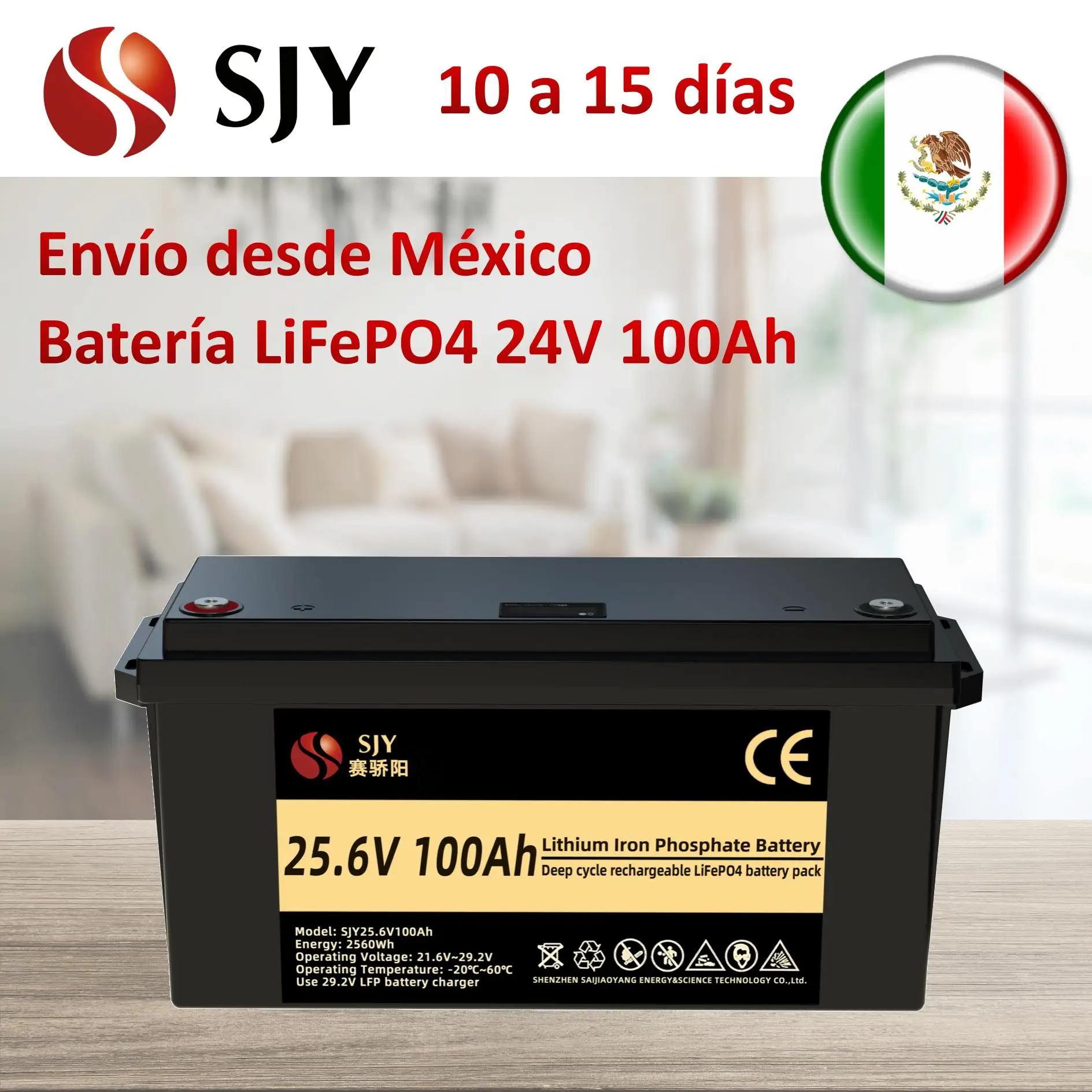SaiJiaoYang LiFePO4 24V 100Ah Batería de fosfato de hierro y litio, batería recargable de 25,6 V para motor fueraborda/RV/sistema solar