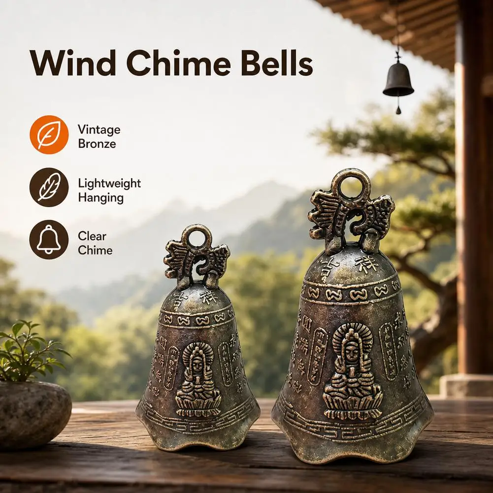 5pcs Copper Sculpture Pray Guanyin Bell Antique Bell China's Mini Brass Shui Feng Bell Invitation Buddha Buddhism