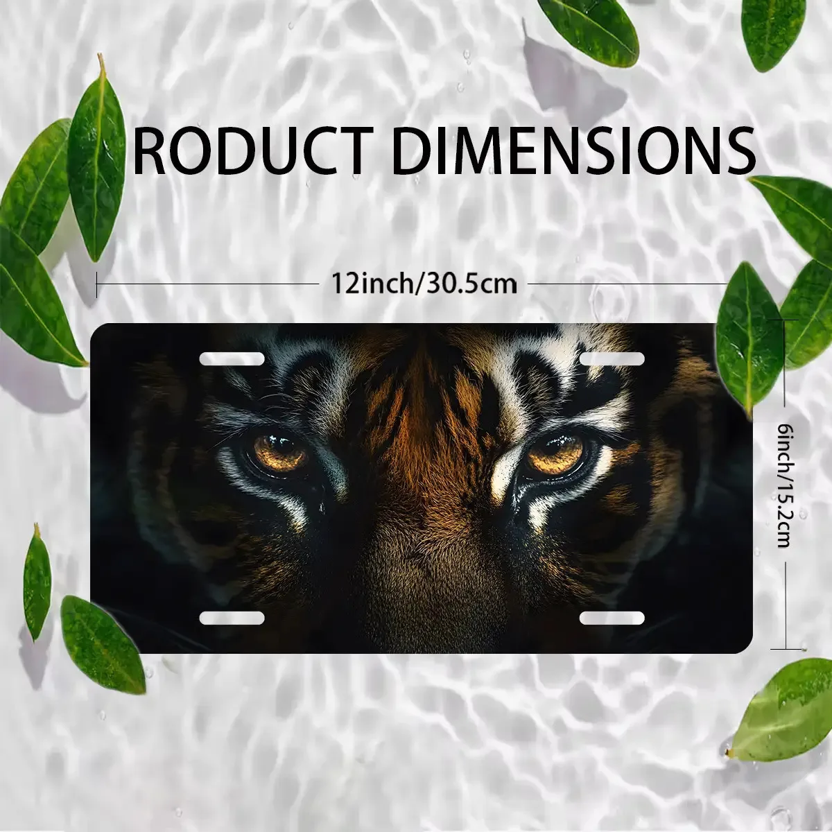Majestic Tiger Face Glowing Amber Eyes Dark Wildlife Water Droplet Art Style 2D Flat Printed License Plate Aluminum Metal Painti