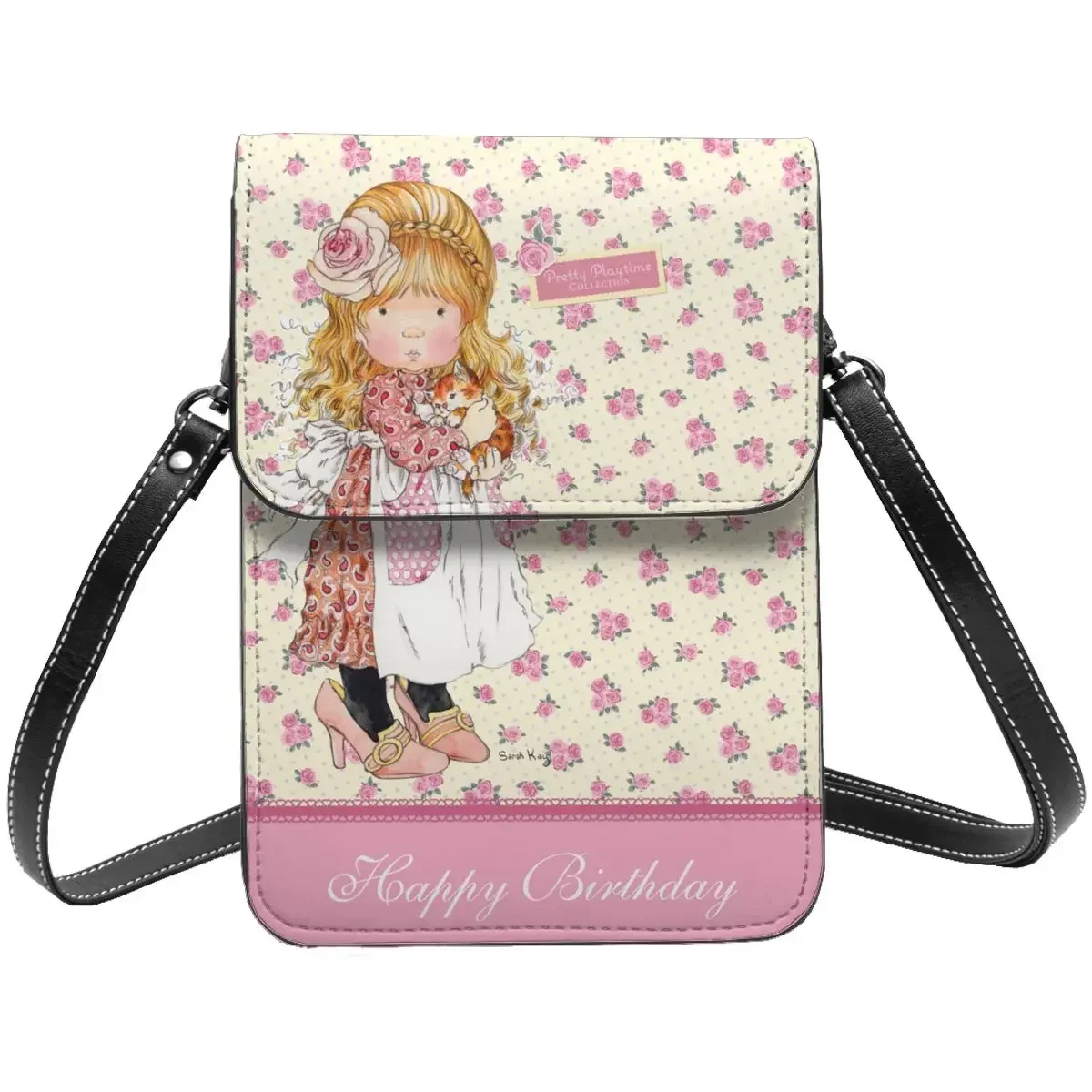 Sarah Kay Happy Birthday Card Leather Cell Phone Purse Accessories Fashionable Women Crossbody Bag Card Holder Portable