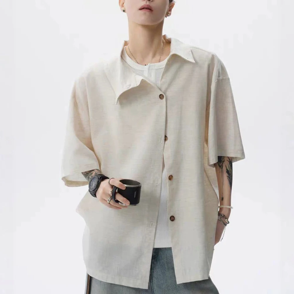 Men Irregular Y2k Designer Shirt Spring Streetwear Fashion Youth Outdoor Versatile Plain Nightclub Niche Top Men'S Clothing 2026